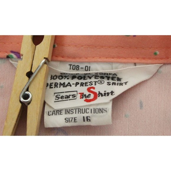 Vtg 1970s Sears Shirt Perma-Press Polyester Stretch Knit Pink Abstract Sleigh LS - Picture 6 of 9